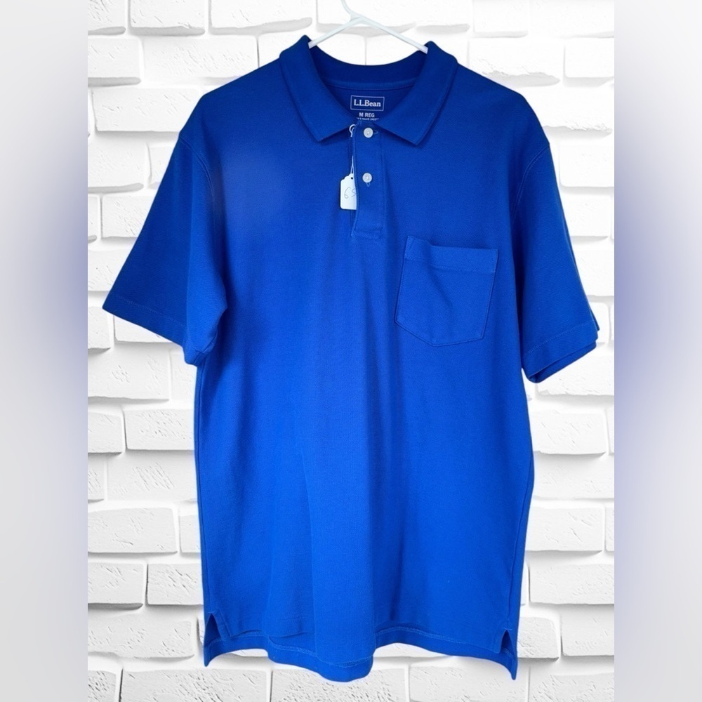 L.L.Bean Men’s Medium Traditional Fit Solid Blue Short Sleeve Polo Shirt • GUC